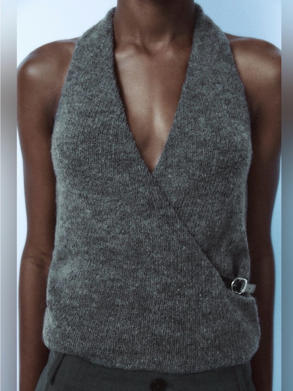 Zara Gray Halter Neck Sweater Top